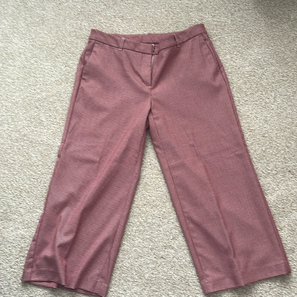 J Jill red houndstooth wide leg cropped pants, size 12 petite